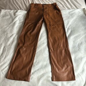 Zara Brown Leather Straight Leg Pants